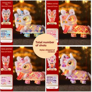 Chinese Lion Dance Lantern DIY Kit for Mid-Autumn Festival Handheld LED Glowing Vintage Lantern National Trend Handcraft