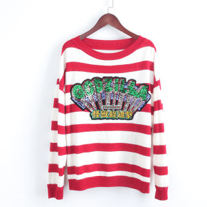 เสื้อถักประดับเลื่อมสีสันสดใสสำหรับผู้หญิง ทรงตรง แขนยาว ฤดูใบไม้ร่วง 2020 แฟชั่นเกาหลี ลายทาง ลำลอง คอกลม