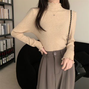 French Caramel Half High Neck Knitted Base Shirt Womens Autumn Winter Soft Cozy Medium Neck Inner Wear Sweater Top
