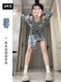 Blue Shirt And Dress Set Korean Style Early Spring Atmosphere Clothing Women's Fashion Checkered Print Long Sleeve Short Dress. 
