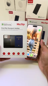 Micflip K02 Apple Find My Passport & Card Holder Finder– PU Leather | Wireless Charging | MFi‑Certified Pemegang Pasport l Smart Finder l Passport Finder