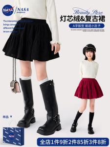 NASA Childrens Corduroy Skirt for Girls Toddler Kids School Style Princess Dress Black Mini Skirt Autumn New Arrival