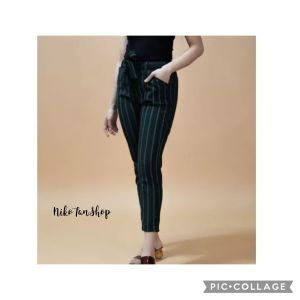 NT Shop Korean Candy Pants Stripe Thin With Belt and side pocket Free size stretchable Fit up to Large Very Comfy and Affordable