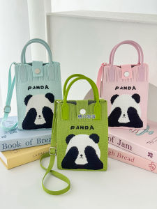 กระเป๋าถือลายปมหมีแพนด้า กระเป๋าใส่โทรศัพท์มือถือแบบสะพายข้างพกพาขนาดเล็ก ผ้าถัก กระเป๋าสาน กระเป๋าสะพายไหล่เดี่ยว
