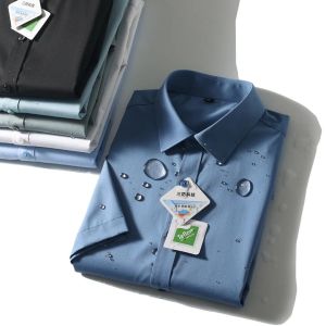 Áo Sơ Mi Nam Tay Ngắn Mỏng Bằng Vải Satin Chống Thấm Nước Công Nghệ Cao Mùa Hè 2024 Màu Trơn Cổ Vuông Dáng Thường