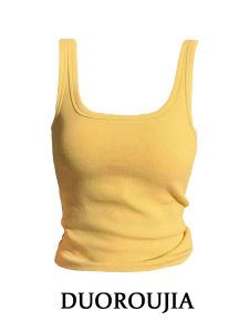 plus Size Womens Yellow Strapless Vest with Chest Pad Summer Outdoor Wear Slimming Sleeveless Top Commuter Style Retro Fit