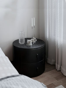 ตู้นอนทรงกลมไม้เนื้อแข็งสีอบแบบเรียบง่ายและโมเดิร์นสำหรับห้องนอนขนาดเล็ก ตู้ข้างสไตล์อิตาลีหรูหราแบบเรียบง่ายพร้อมช่องเก็บของ