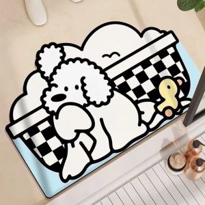 VIKAMA Bubble Bath Cute Pet Bathroom Anti Slip Mat Cartoon Puppy Pattern Bathroom Absorbent Wear Resistant Rug Home Decor