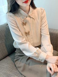 Fashionable Retro Button up Long Sleeve Polo Shirt Womens Base Layer Top BaKuSen Summer 2023 New Arrival Elegant Classic Style