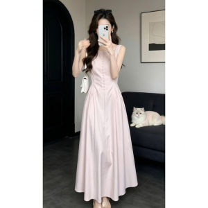LIRUSHAN | Đầm Nữ Sành Điệu Không Tay Accentuated Waist Màu Hồng Pháp