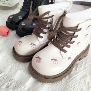 New 2025 Girls Martin Boots Embroidered Fashion Thin Leather Boots for Kindergarten And Primary School Childrens Footwear