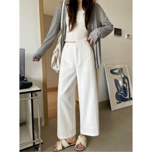 White Linen Wide Leg Pants Womens Summer Thin High Waist Slimming Drapey Casual Cotton Linen Straight Leg Trousers