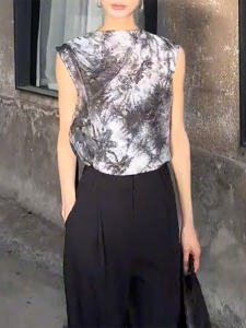 QINGNAER | Trendy Boho Dye Sleeveless Shirt for Big Size Women