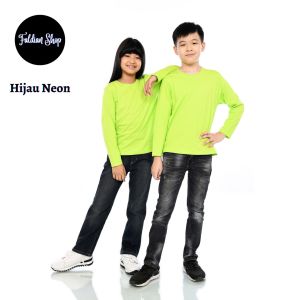 Kaos Polos Anak Oneck Lengan Panjang Bahan Katun Combed 30s Warna Hijau Neon