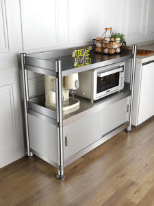 Stainless Steel Kitchen Storage Rack Microwave Oven Door with Door Multi-layer Dining Room Cabinet Organizer Hamya Brand