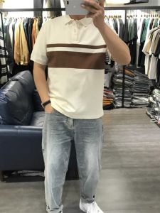 Áo Thun Nam Cổ Polo Sọc Mùa Hè 2024 Dáng Rộng Co Giãn Tay Ngắn Thời Trang Trẻ Trung Màu Khối Thời Trang Thường Ngày