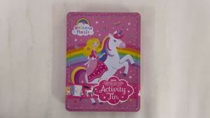 Unicorn Magic Happy Tin Book Gift Set for Kids with Colouring Bubble Stickers Pencils & Poster