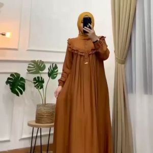 Sandria Maxy Dress Bahan Crinkle Airflow Premium Dress Wanita Kekinian 2024 Lebaran Polos Busui Baru