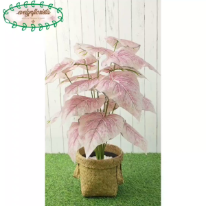 Tanaman Hias Daun Calladium Pink Full X18 Semilatex Artificial Cover Anyaman Purun Handle Small Hiasan Cafe Dekorasi Studio