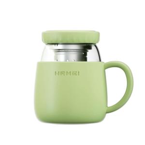 HEOSCU | Beautiful Womens Office Heat-Resistant Tea-Water Separating Glass Mug with Handle