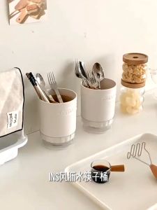 Round Chopstick Holder Chopstick Cage Drain Tableware Spoon Storage Box Plastic Imitation Enamel Pot Shape Kitchen Shelf