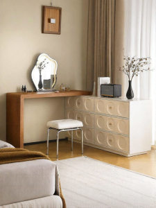 L-shaped Corner-Saving White Wooden Dressing Table with Drawer