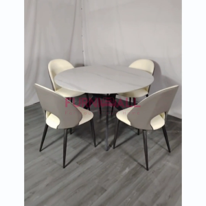Furnimall Round Sintered Stone Dining Table Set Anti-Scratch Chair Ceramic Table Meja Makan Bulat