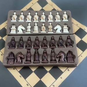 Terra-cotta retro deliberately made old trumpet chess pieces chess board 28 cm/11 inch handmade chess game Entertainment