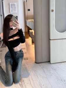 Black Hollow out One Shoulder Long Sleeve Spicy Short Style Slim Fit Baring Shoulder Top for Trendy Girls TiTi Princess Style