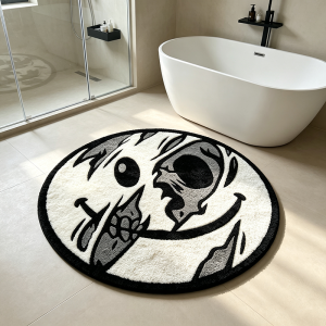 IKAMA Halloween Skull Pumpkin Round Rug Plush Non Slip Floor Mat Horror Pattern Bedroom Indoor Holiday Party Decor Carpet