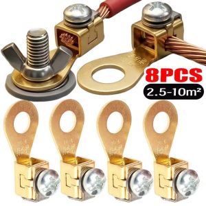 8Pcs Car Battery Terminal Connector Pure Copper Crimp Free Wire Cable Bolt Clamp Quick Release Auto Truck Boat Power Connection Parts
