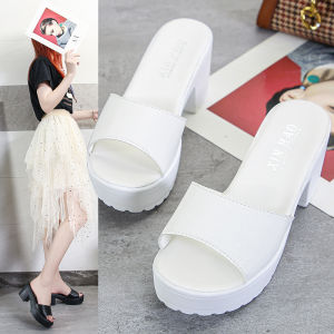 2024 Korean Style Womens Sandals Summer Anti-Slip Open-Toe Thick Heel Waterproof Platform High Heel Chunky Heel Slippers