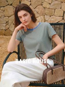 Basic House | Cotton Striped Slim-fit Casual Short Sleeve T-shirt