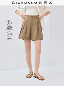 Giordano Womens Pure Cotton Pleated Wide Leg A-Line Shorts Thin Waist Flexible Comfortable Korean Style Commute Pants