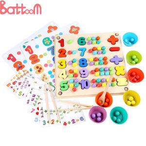 Montessori Clip Beads Eliminating Wooden Toys For Kids Learning Materials Eye Coordination Toys For Hand Toddlers Colour Matching Sorting Bead Holder Chopstick And Spoon Training Toy