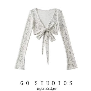 Jazz Hip Hop Outer Wear Deep V Cross Strap Bottoming Shirt Womens Niche Style Short Crop Top Micro-Cut Sleeve Sun Protection Shirt Tops