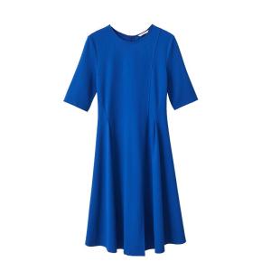 Amii French Style A-Line Dress Womens Slim Fit Klein Blue Split Dress Small Size Dress Commute Simple Zipper mid Waist