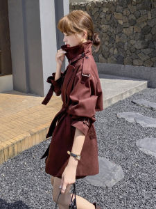 Ankgor Red Casual Mid-Length Jacket Womens Fashion Spring Autumn Popular Large Coat Commute Korean Style Straight Tube