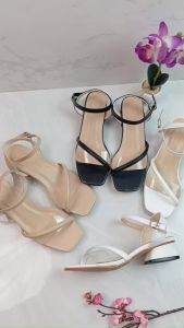 Giày sandal nữ cao gót vuông 3p quai trong dây mảnh phồng chéo chân - SD234