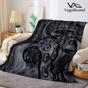 BILIBILI | Monochrome Grunge Octopus Tentacle Flannel Blanket Warm Soft Halloween Christmas Decorative Couch Warm Cozy All-Season Gift
