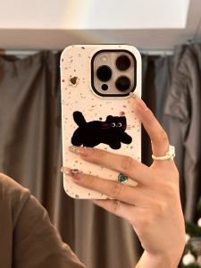Cartoon Splatter Black Cat Phone Case for  15 pro Art 14 pro Max Two-In-One Film Shell for Vivo Couple Honor Mate60 Xiaomi 13 Oppo Huawei Nova