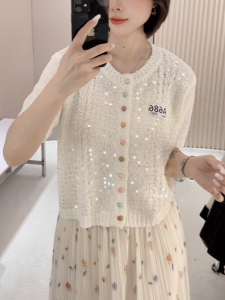 QINGNAER | Unique Luxurious Sparkly Short Sleeve Cardigan Summer