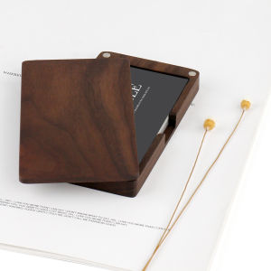 Natural Walnut Wooden Business Cards Holders Mens Portable ID Name Tag Card Box Solid Wood Credit Card Cases Square Magnetic Buckle Boxes