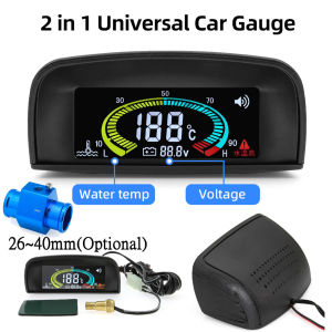 HD Universal Water Temperature Voltmeter Gauge Auto Truck Digital Car Gauge Temp Sensor 10mm 2 in 1 Horizontal Water Temp Gauge