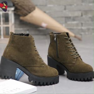 Katerina Fashion Korean Plain Ankle Zipper Boots Shoes Heeled For Women #K-5