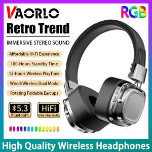 2024 New Retro Over Ear Headphones Wireless Bluetooth Headsets DJ Stereo Sounds Bluetooth 5.3 Foldable Headset With RGB Circular Gradient Light Effect TF Card Play For All Smartphones/Bluetooth Devices PC