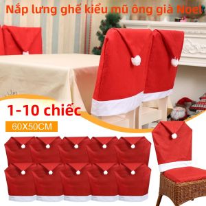 Mũ Ông Già Noel Bọc Ghế Trang Trí Giáng Sinh Bàn Ăn Vải Polyester Cotton Không Dệt Bảo Vệ Ghế Nhà Hàng Áo Trượt Ghế