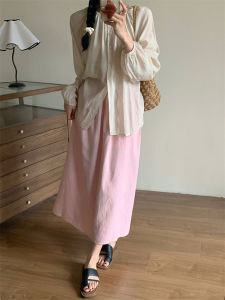 Peacock Blue Cotton Linen Asymmetrical Hem Skirt Womens Autumn New Retro Straight Cut One Step Skirt Drapey Simple Wrap Skirt