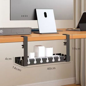 Under Desk Cable Management Tray No Drill Iron Power Strip Holder Wire Cord Organizer Clamp Mount for Home Office Desk