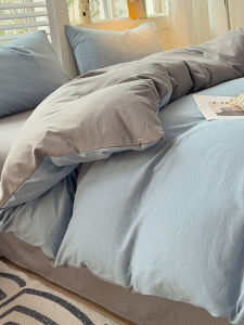 ชุดผ้าห่มผ้าฝ้ายสีพื้นแบบซักได้ 4 ชิ้น สไตล์ยุโรป สำหรับหอพักนักเรียน ฤดูใบไม้ร่วง/ฤดูหนาว ผ้าฝ้ายเนื้อดี ระบายอากาศได้ดี